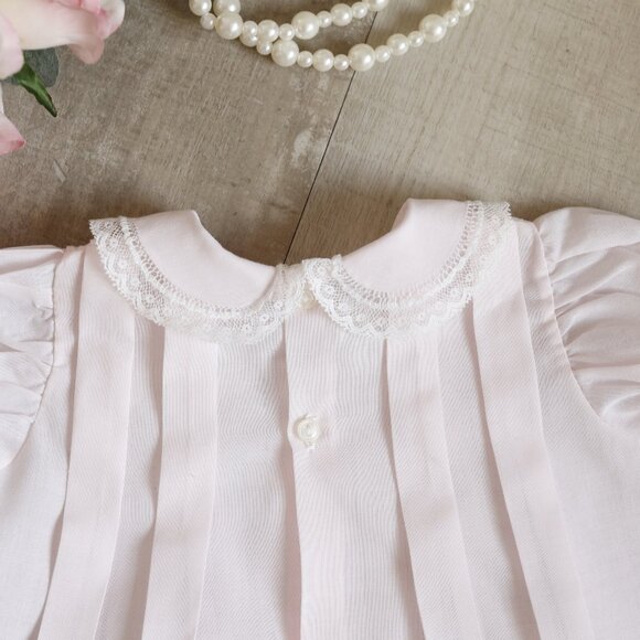 Pink Lace Inlay Pleated Dress Heirloom Newborn Feltman Brothers Newborn - Picture 7 of 8